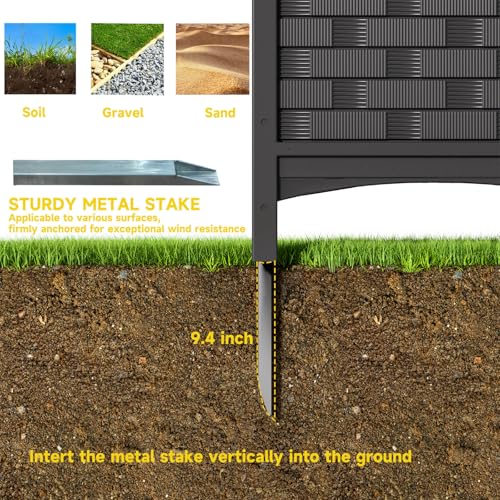 Outdoor Privacy Fence Screen, 4 Panels Trash Can Enclosure with Metal Stakes L156