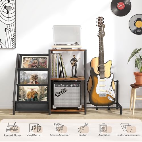 Record Player Stand with Guitar and Vinyl Storage J9238