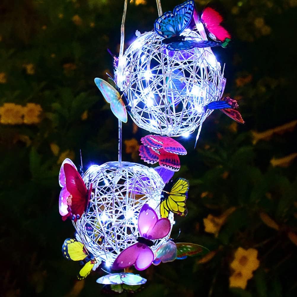 Solar Hanging Mesh Orb with LED Butterfly Light for Garden Patio X559736