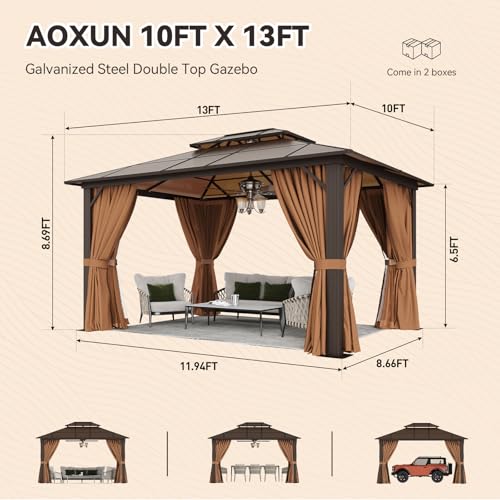 12x16 Hardtop Gazebo with Netting and Curtains for Patio K27275