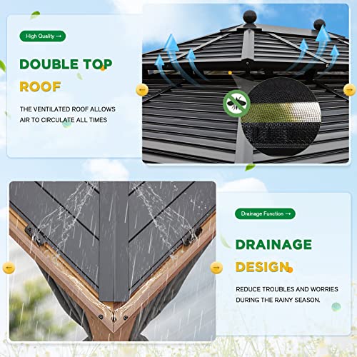 12x20 ft Hardtop Gazebo Double Roof Galvanized Steel Canopy Outdoor Aluminum Frame with Netting and Curtains X191579