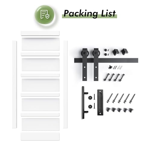 Double 21x84in White Barn Door with 7FT Sliding Hardware Kit, MDF, PVC Surface, DIY Assembly R60322
