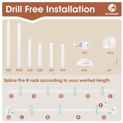 Room Divider Curtain Rod, No Drilling, Adjustable 4-10ft Height, Black B245252