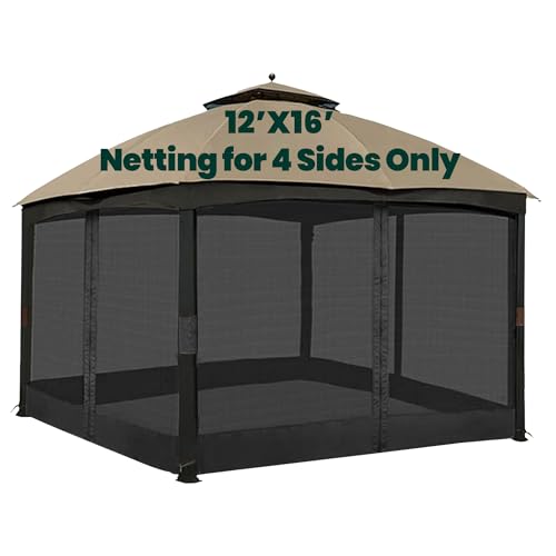 10x10 Gazebo Replacement Mosquito Netting, 4-Panel Sidewall with Zippers D424