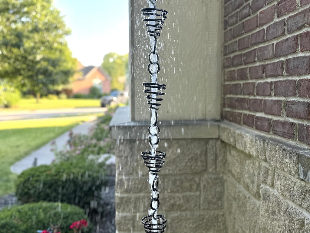 Rain Chain for Gutter Downspout, 8.5 FT, Black Metal L1141
