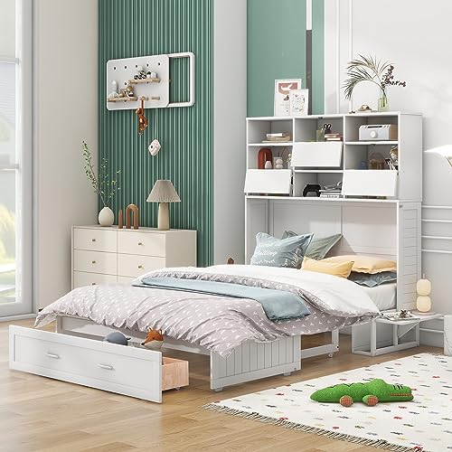 Queen Size Murphy Bed with Cabinet and LED Lights M1232