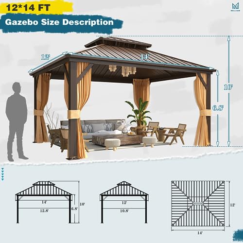 10x13 Hardtop Gazebo with Polycarbonate Double Roof, Aluminum Frame, Curtains and Netting S2701