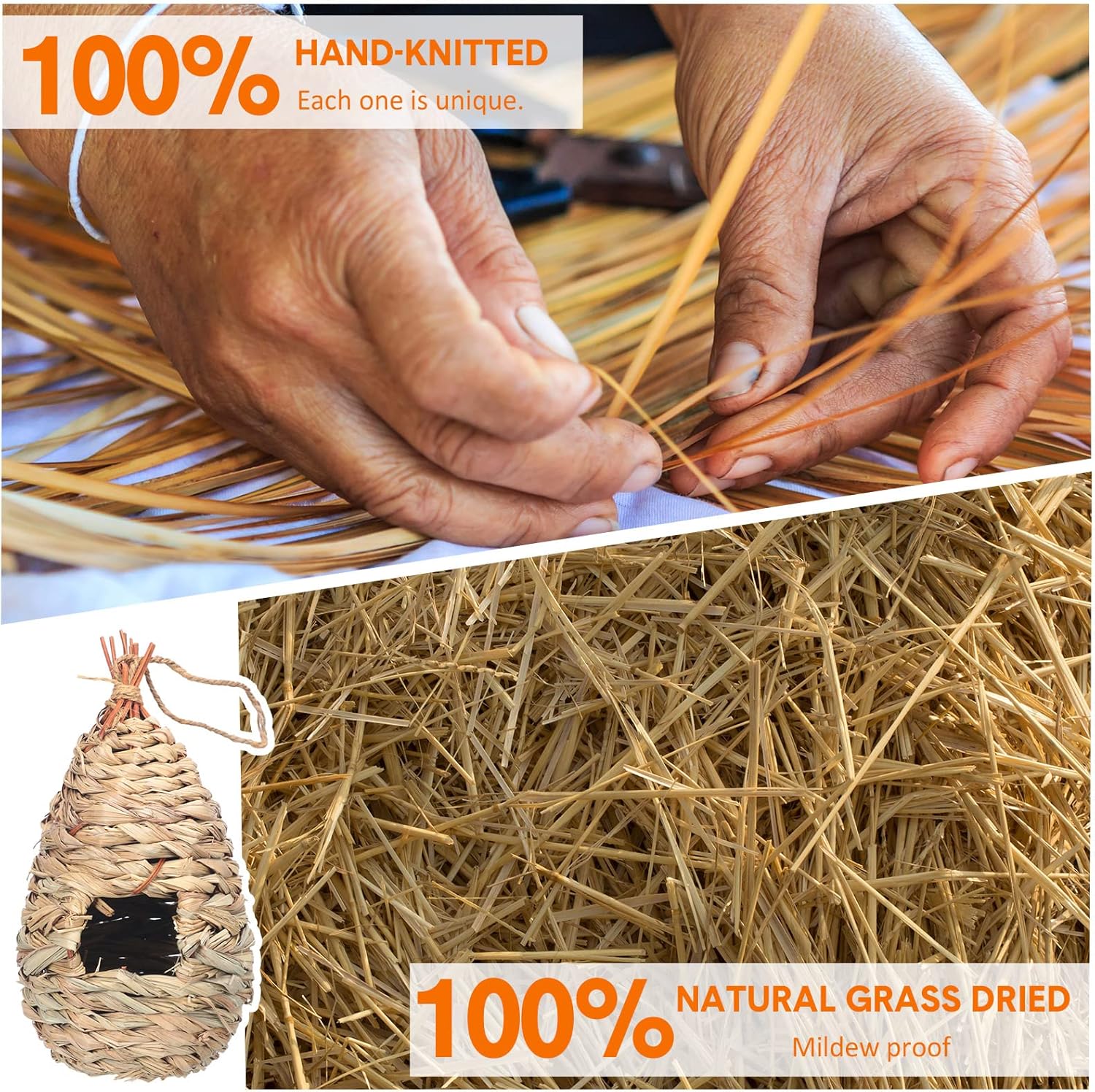 Hummingbird Nest Houses for Outside Hanging, Hand Woven Natural Fiber, 8 Pack N110764