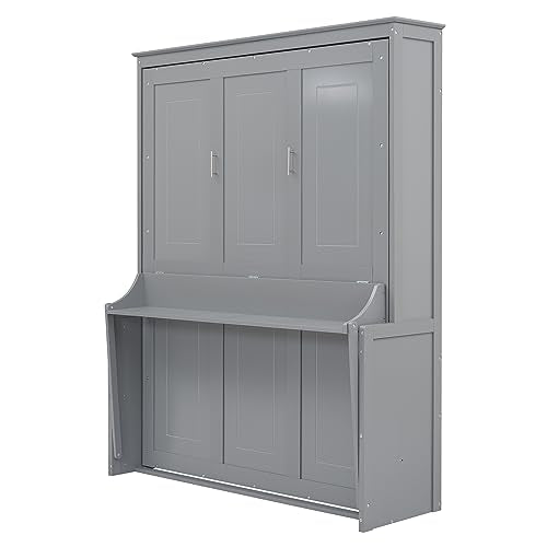 Queen Size Murphy Bed with Cabinet and LED Lights M1232
