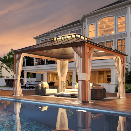 12x20 ft Hardtop Gazebo Double Roof Galvanized Steel Canopy Outdoor Aluminum Frame with Netting and Curtains X191579
