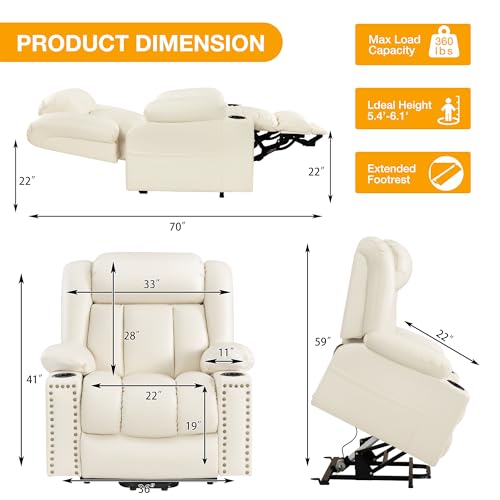 Large Power Lift Recliner Chair for Elderly with Heat and Massage, USB Port, Dark Brown O650