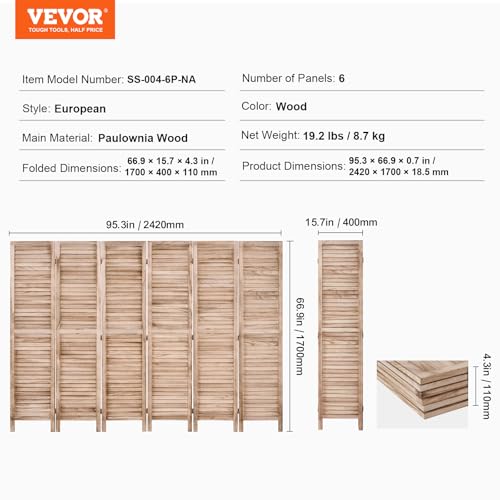 4 Panel Folding Wood Room Divider, 66.9 Inch Tall Privacy Screen I263