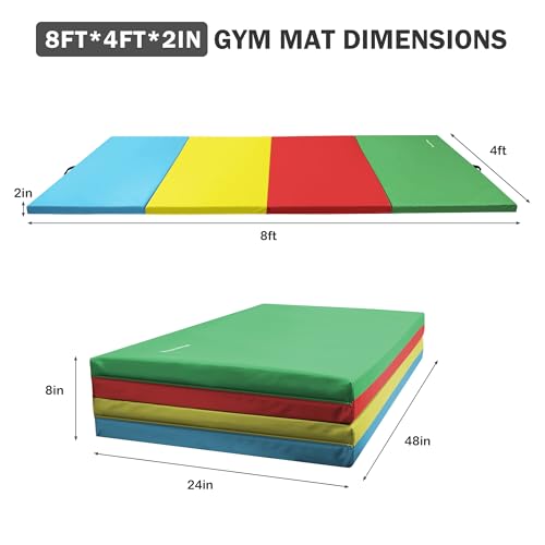 Folding Exercise Gymnastics Mat, 4x8x2 Inch, with Carrying Handles P466