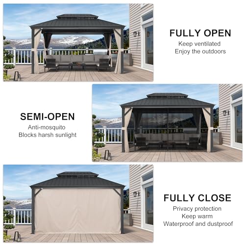 10' x 14' Permanent Hardtop Gazebo with Galvanized Steel Double Roof, Curtains and Netting Included M871