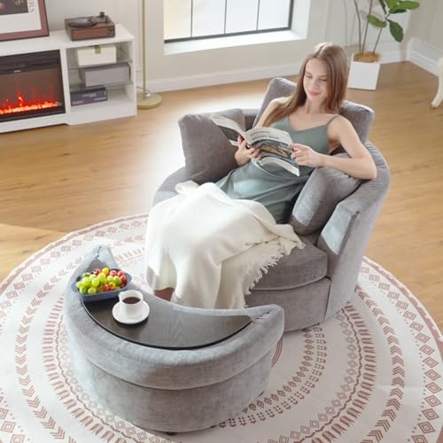 Round Swivel Barrel Chair with Ottoman for Living Room Bedroom G375183
