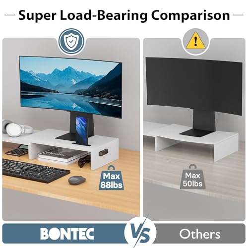 Dual Monitor Stand Riser with Smartphone Holder, Adjustable Wooden Desk Organizer B984