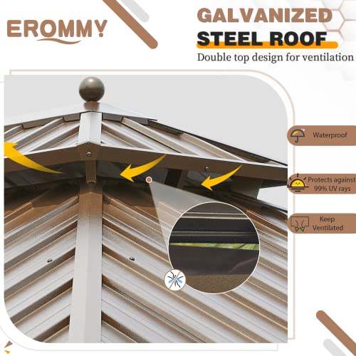 12x20 ft Hardtop Gazebo Double Roof Galvanized Steel Canopy Outdoor Aluminum Frame with Netting and Curtains X191579