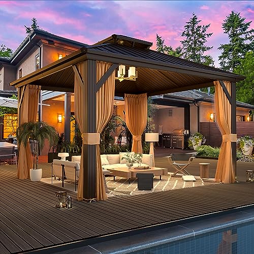 10x13 Hardtop Gazebo with Polycarbonate Double Roof, Aluminum Frame, Curtains and Netting S2701