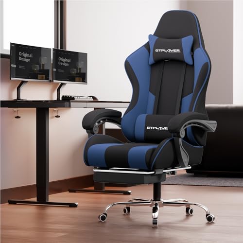 Gaming Chair with Footrest and Lumbar Support, Height Adjustable, Blue Y9034