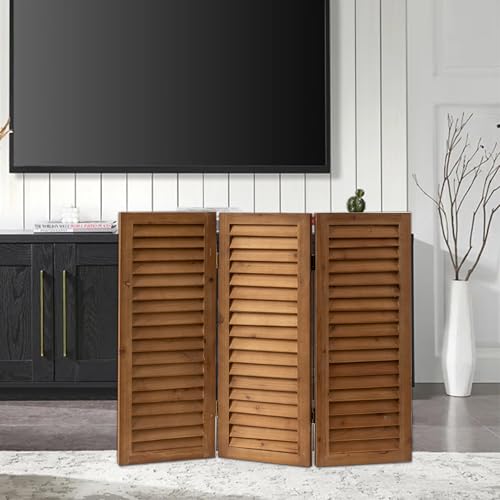 Wood Short Room Divider 3 Panel, 2.6 Ft Tall Folding Partition, White Freestanding Wall for Home Office O18628