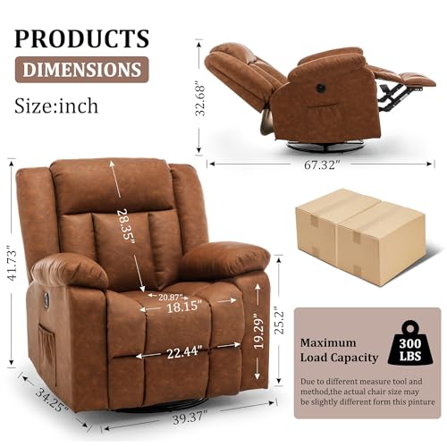 Swivel Glider Recliner Chair with Massage and Heating U99902