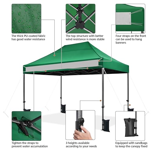 Heavy Duty Pop Up Canopy Tent 10x20 with Wheeled Carry Bag, White Q36763