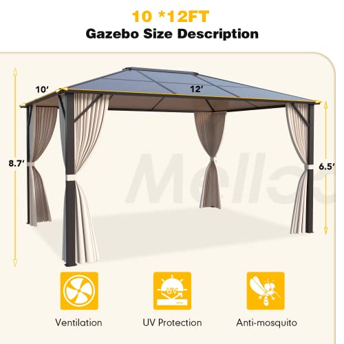 10x13 Hardtop Gazebo with Polycarbonate Double Roof, Aluminum Frame, Curtains and Netting S2701