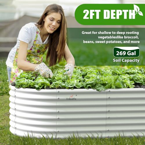 Galvanized Raised Garden Bed Oval Metal Planter Box for Vegetables Flowers U63502