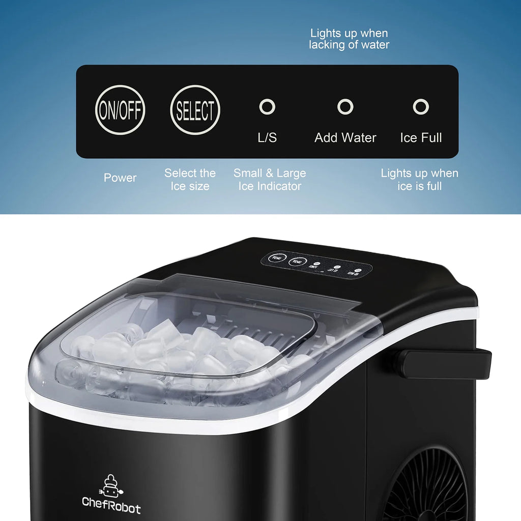 Ice Maker Countertop, Self-Cleaning, 26.5 lbs in 24 Hrs, Black R737