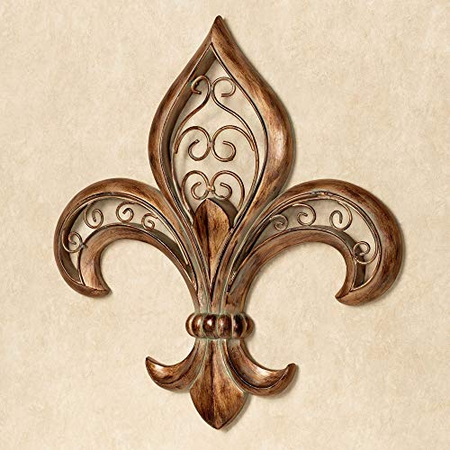 Fleur de Lis Wall Art Burnished Gold Resin Metal Scroll Decor 16x17 Inches O235536