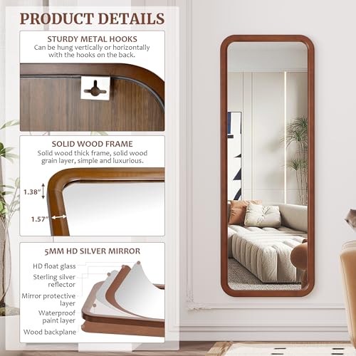 63"x18" Wooden Full Length Mirror, Standing Floor Mirror for Bedroom F624
