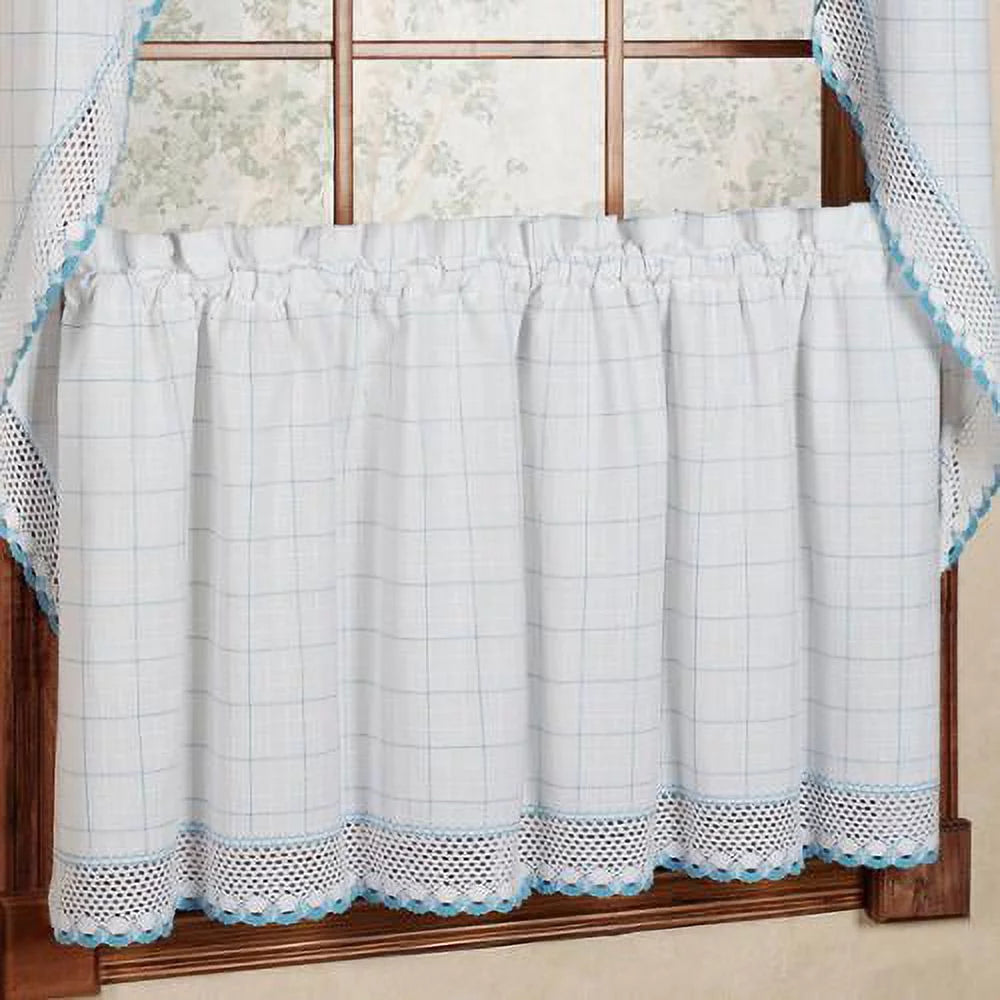 Cotton Window Pane Pattern Swag with Crochet Trim, 38 x 60 E891