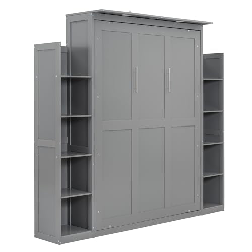 Full Size Murphy Bed with Shelves and LED Lights Y757881