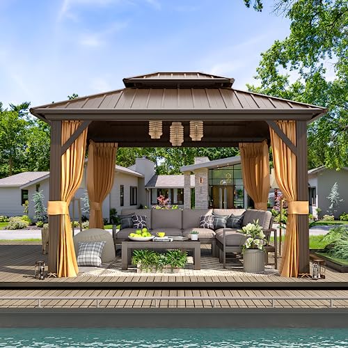 10x13 Hardtop Gazebo with Polycarbonate Double Roof, Aluminum Frame, Curtains and Netting S2701