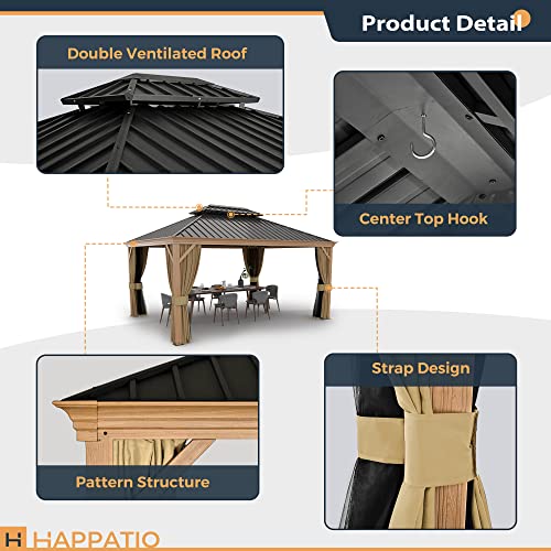 10 x 12 ft Hardtop Gazebo with Netting and Curtains for Patio, Deck, Backyard X60892