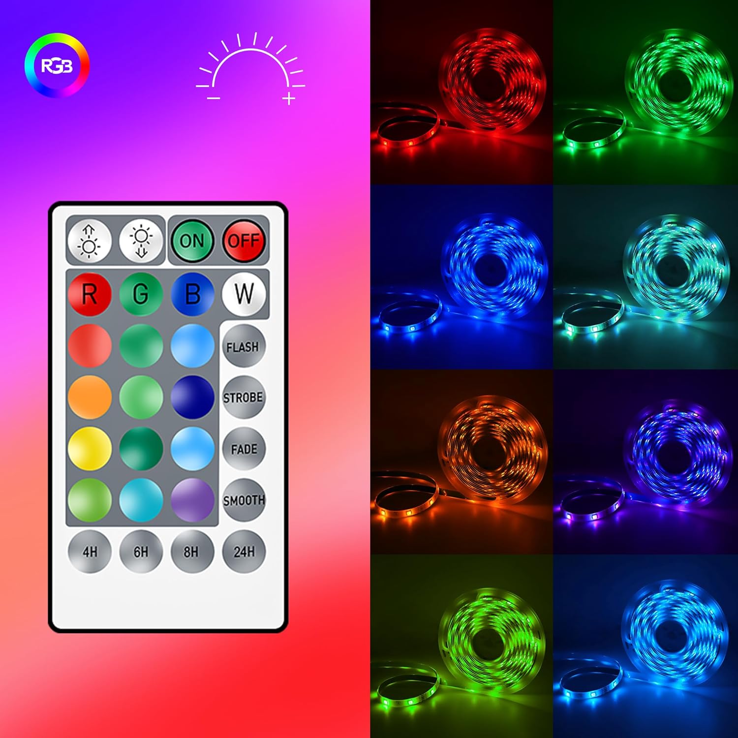 RGB LED Strip Lights Battery Powered, 16.4FT 150 LED with Remote Controller K20750