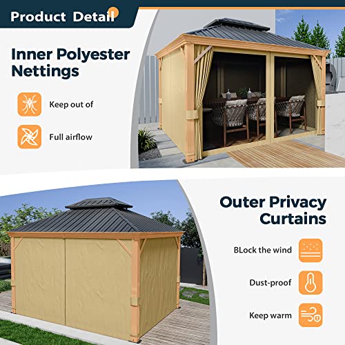 10 x 12 ft Hardtop Gazebo with Netting and Curtains for Patio, Deck, Backyard X60892