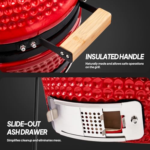 Red Spherical Ceramic Charcoal Grill with Inner Liner, Portable BBQ Smoker K936958
