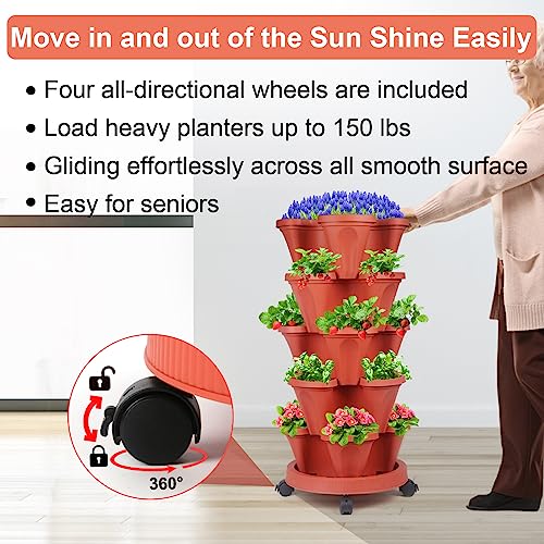 Stackable Planters 7-Tier Vertical Garden Planting Tower with Removable Wheels N78031