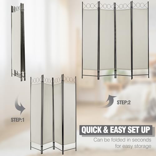 4 Panel Room Divider 6FT Steel Frame Folding Privacy Screen G872592