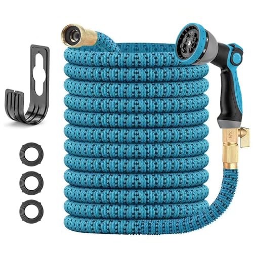 50FT expandable Flex Garden Hose with Triple Layer Latex Core,3/4"Solid Metal Fittings, Extra Strength Fabric Lightweight & No-Kink Flex Water Hose with 10 Function Nozzle