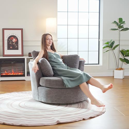 Round Swivel Barrel Chair with Ottoman for Living Room Bedroom G375183