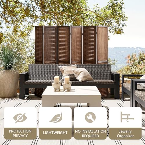 Wooden Pegboard Room Divider with Folding Privacy Screen, 5.6Ft, Light Brown D937870
