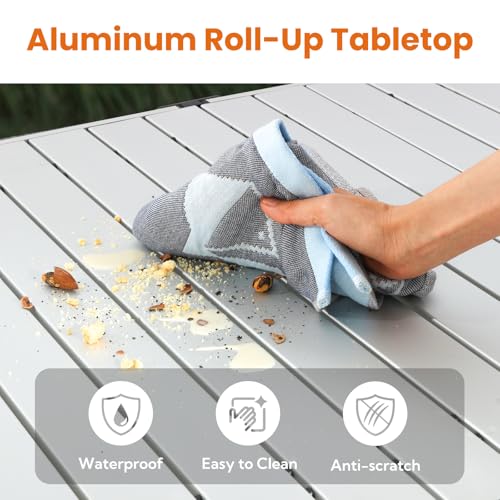 Portable Outdoor Camping Table for 2-6 Person, Foldable with Aluminum Roll-Up Top and Carry Bag P297255