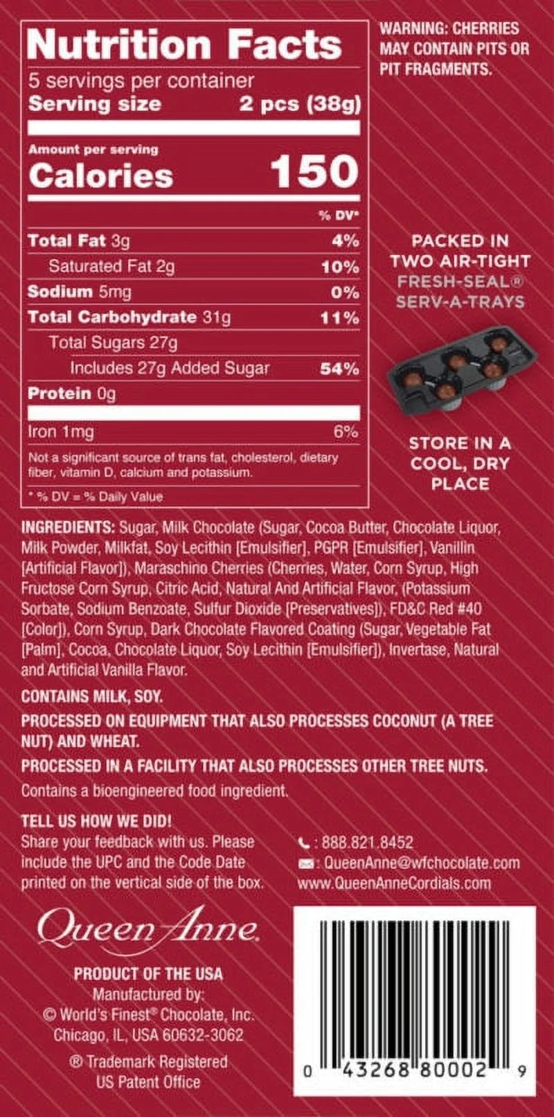 Milk Chocolate Covered Cordial Cherries 3.3oz, 4 Packs F934368