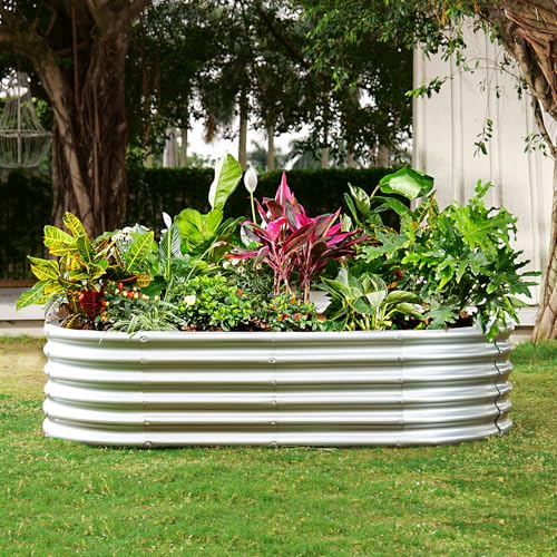 Galvanized Raised Garden Bed Kit 4x2x1.5ft Oval Metal Planter Box for Vegetables Outdoor V57489