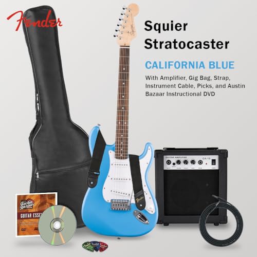 Stratocaster Electric Guitar Bundle with Amplifier, Gig Bag, Strap, Cable, Picks, and DVD F102