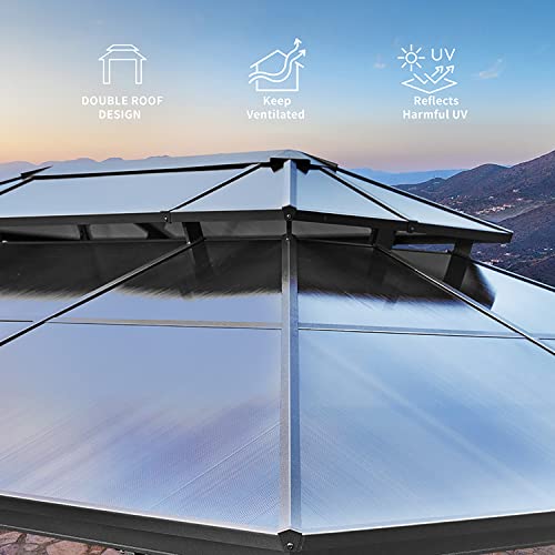 10x13 Hardtop Gazebo with Polycarbonate Double Roof, Aluminum Frame, Curtains and Netting S2701