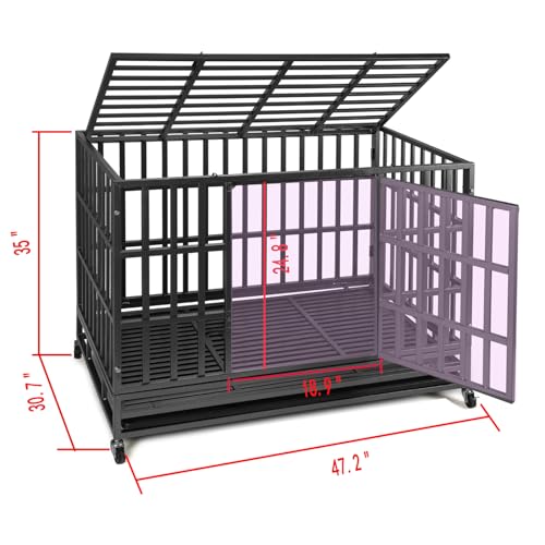 Heavy Duty Dog Kennel Crate with Metal Frame, Double Doors and Lockable Wheels J6089