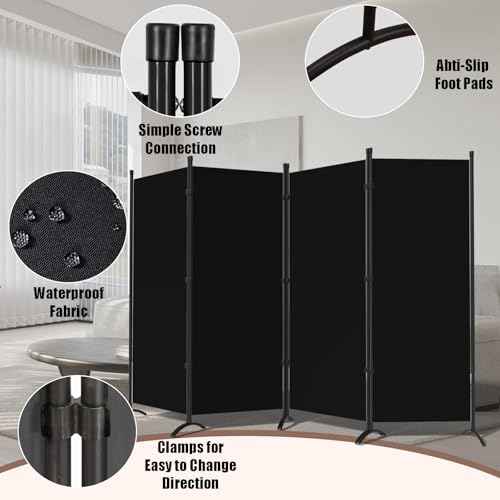 4 Panel Folding Room Divider Privacy Screen with Steel Frame F2996